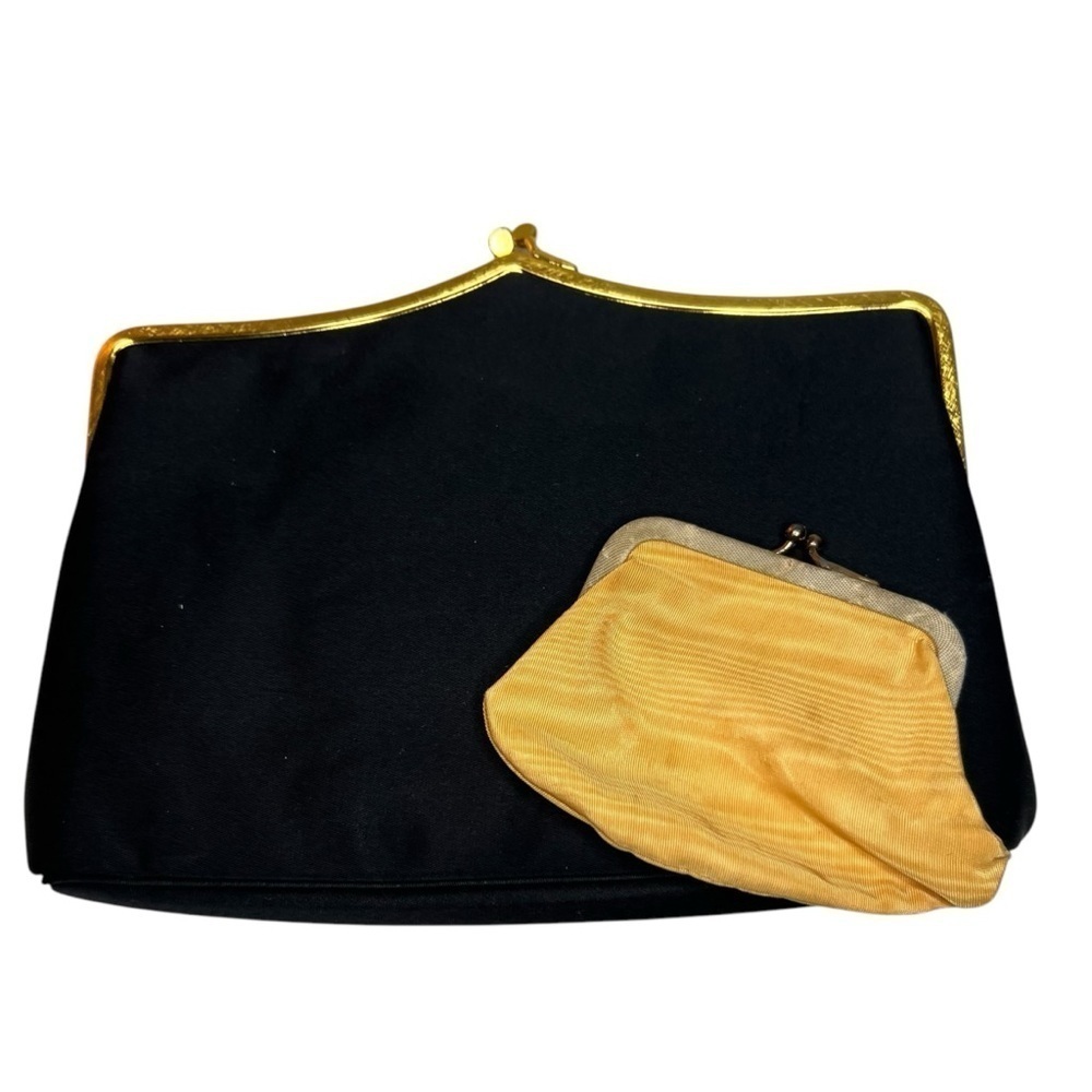 Vintage Coblenz 40's 50's Satin Clutch Handbag with Original Coin Purse Black